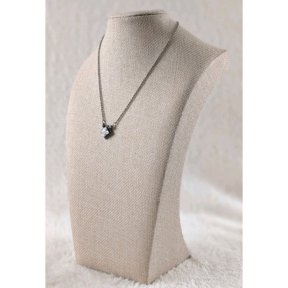 Sorrelli Crystal Pendant Necklace Gunmetal Square Halo Black Accent - Picture 2 of 5